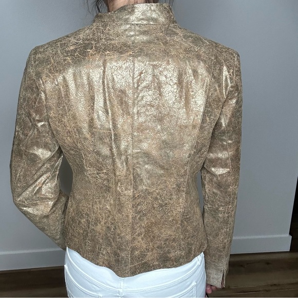 Pamela McCoy Leather Gold Butterfly Fall Jacket M - Picture 3 of 12